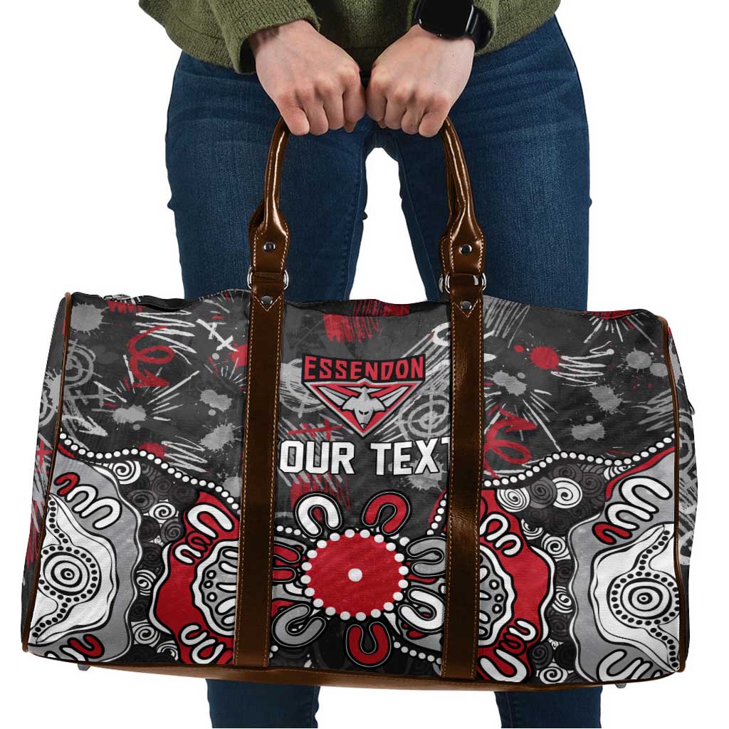 Personalized Essendon Bombers Travel Bag Aboriginal Dot Painting Graffiti Style