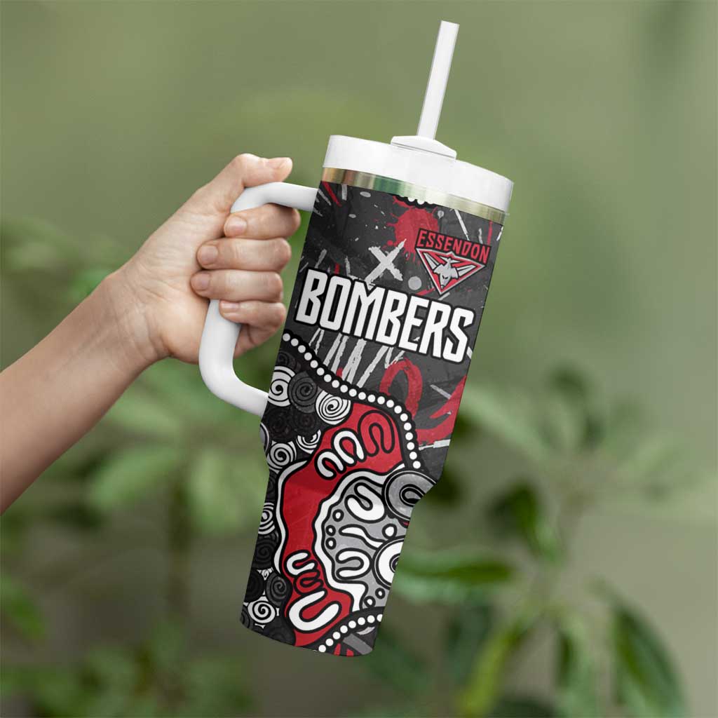 Personalized Essendon Bombers Tumbler With Handle Aboriginal Dot Painting Graffiti Style