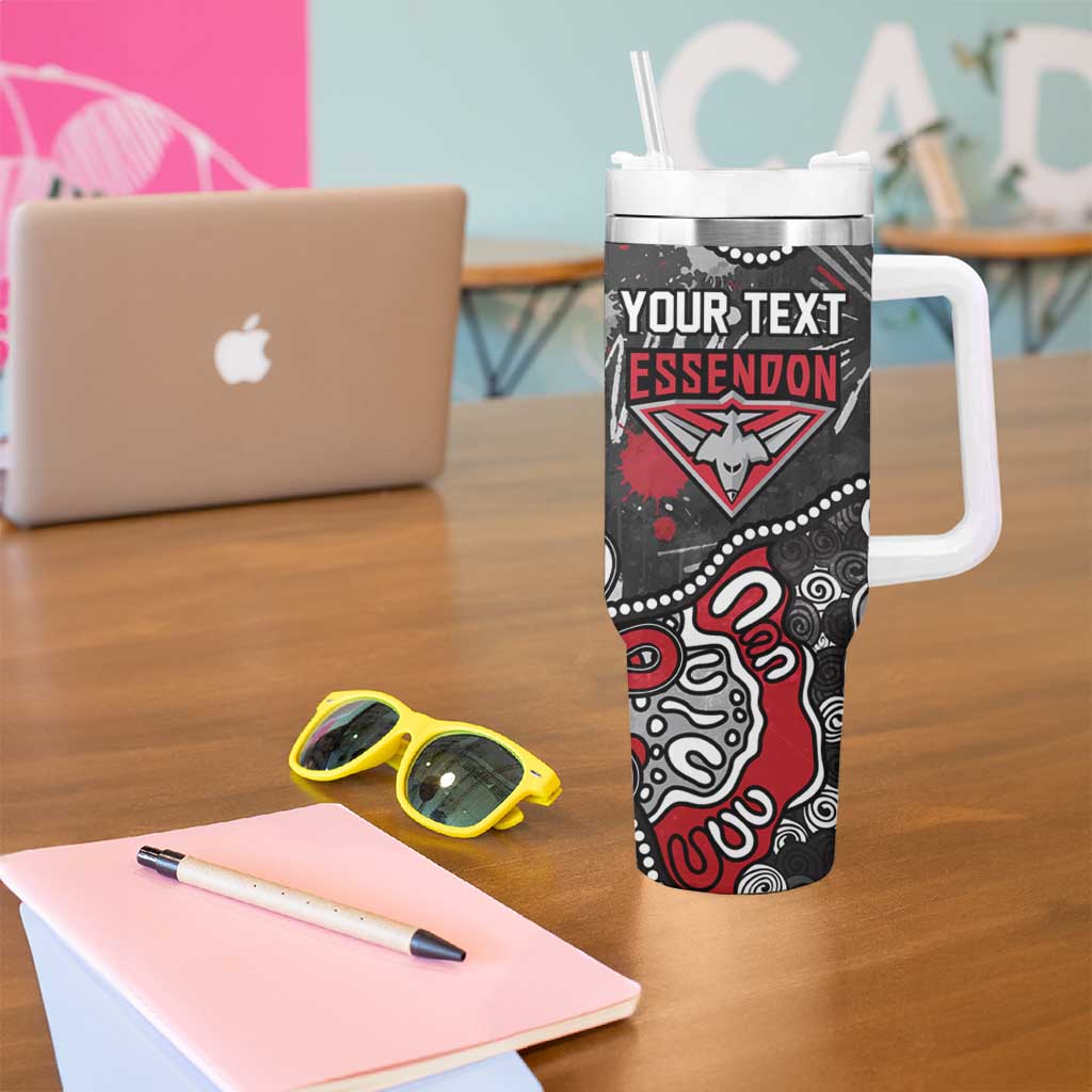 Personalized Essendon Bombers Tumbler With Handle Aboriginal Dot Painting Graffiti Style