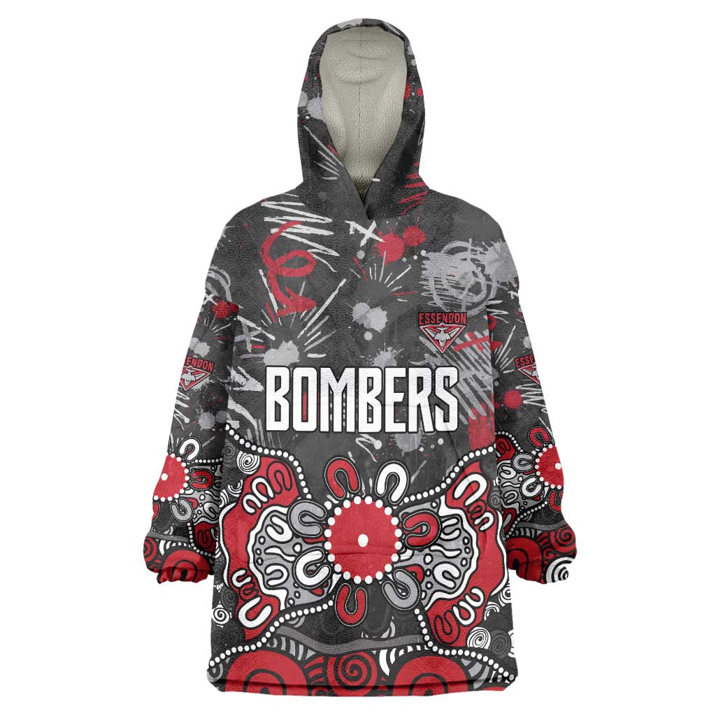 Personalized Essendon Bombers Wearable Blanket Hoodie Aboriginal Dot Painting Graffiti Style