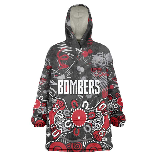 Personalized Essendon Bombers Wearable Blanket Hoodie Aboriginal Dot Painting Graffiti Style