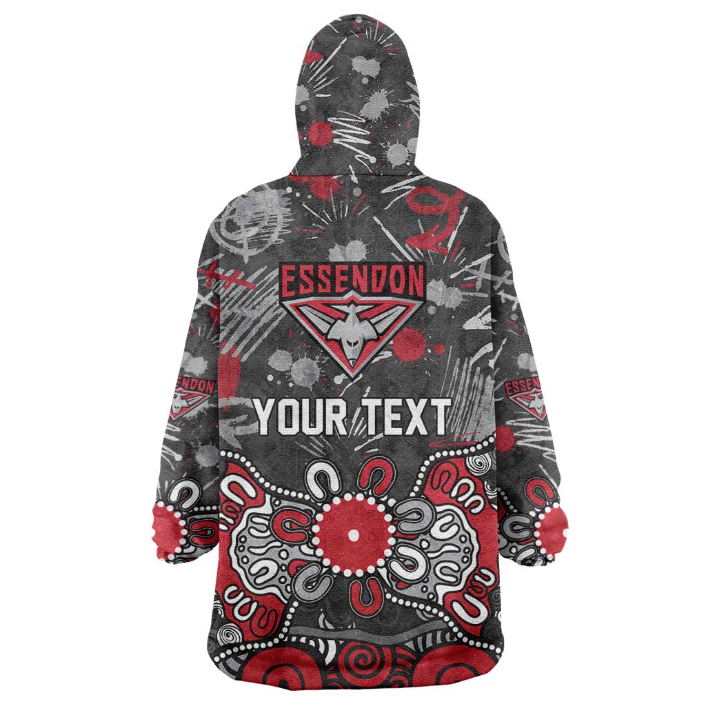 Personalized Essendon Bombers Wearable Blanket Hoodie Aboriginal Dot Painting Graffiti Style