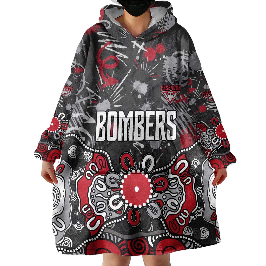 Personalized Essendon Bombers Wearable Blanket Hoodie Aboriginal Dot Painting Graffiti Style