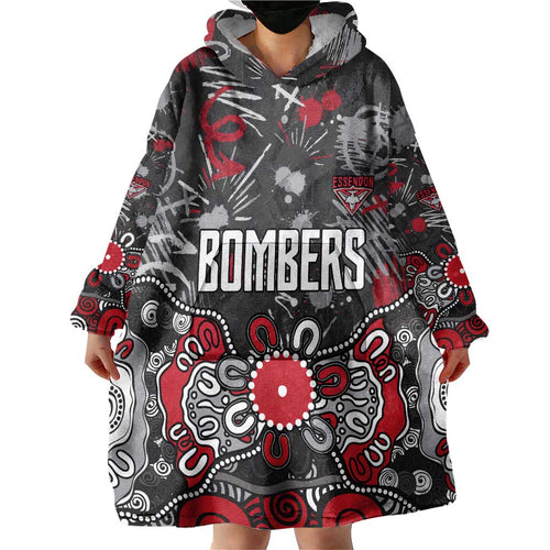 Personalized Essendon Bombers Wearable Blanket Hoodie Aboriginal Dot Painting Graffiti Style