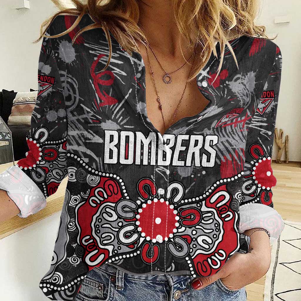 Personalized Essendon Bombers Women Casual Shirt Aboriginal Dot Painting Graffiti Style