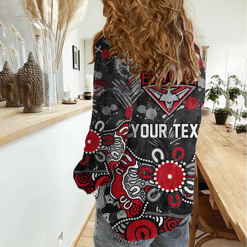 Personalized Essendon Bombers Women Casual Shirt Aboriginal Dot Painting Graffiti Style