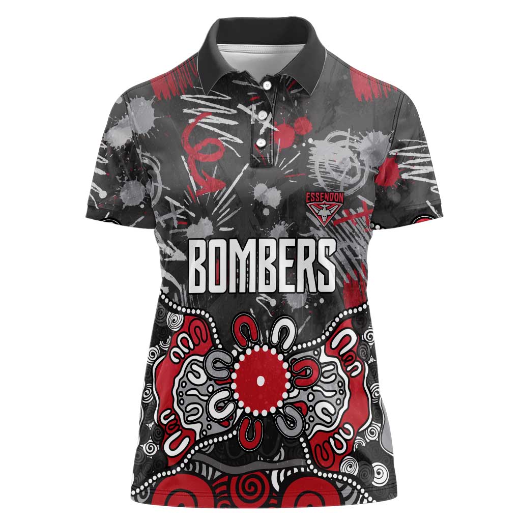 Personalized Essendon Bombers Women Polo Shirt Aboriginal Dot Painting Graffiti Style