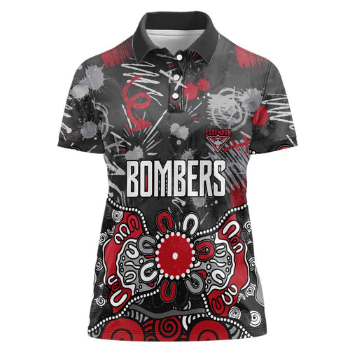 Personalized Essendon Bombers Women Polo Shirt Aboriginal Dot Painting Graffiti Style