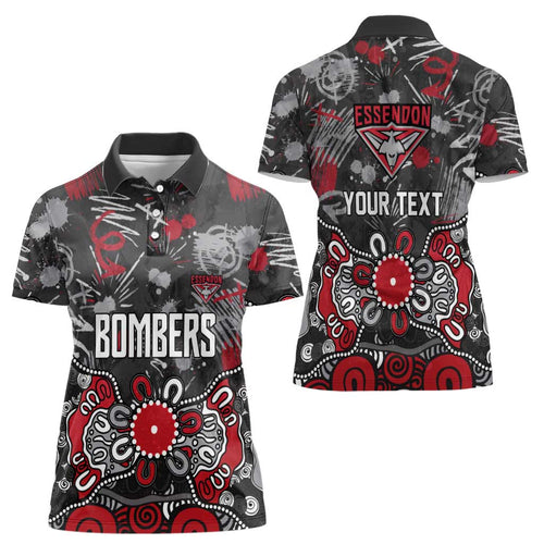Personalized Essendon Bombers Women Polo Shirt Aboriginal Dot Painting Graffiti Style