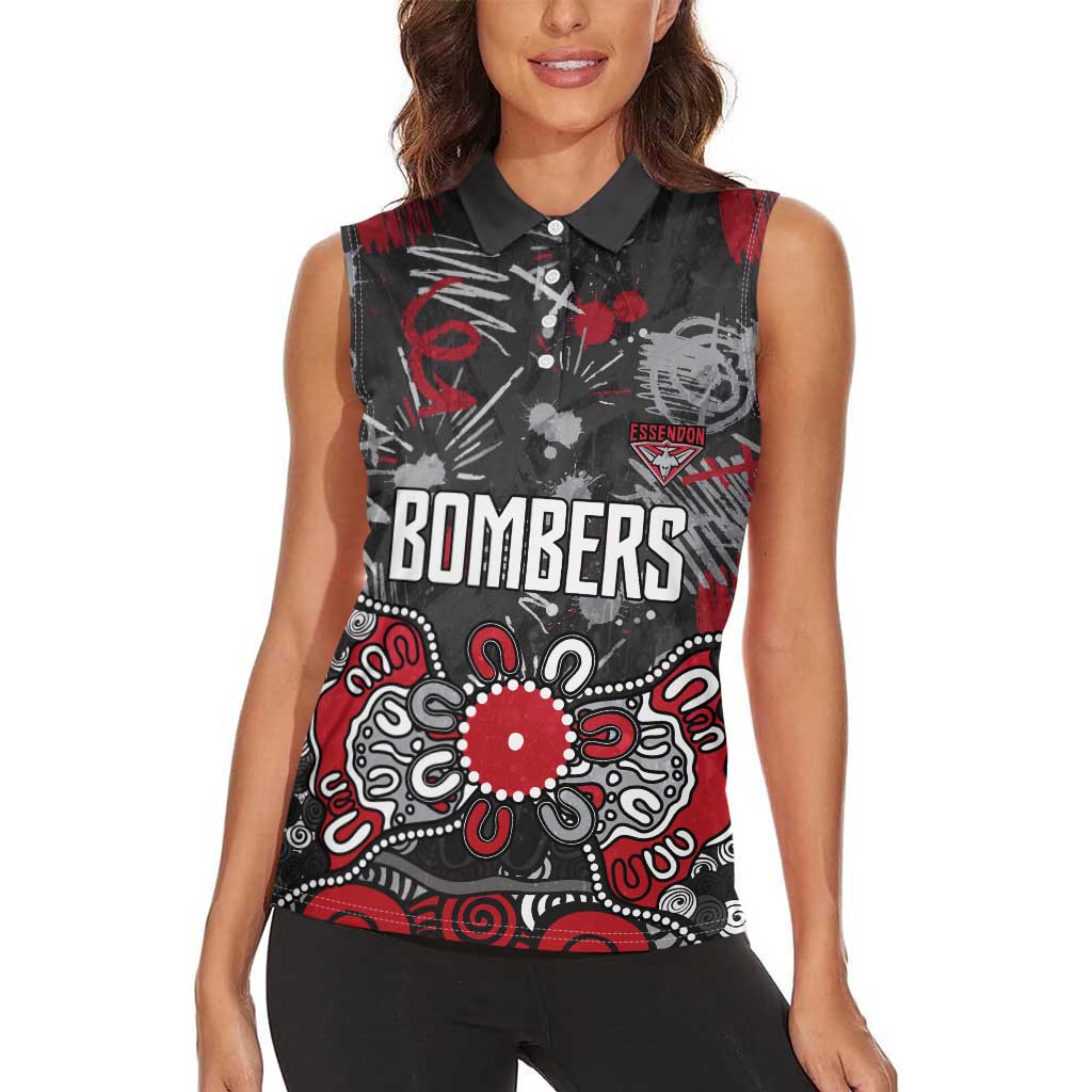 Personalized Essendon Bombers Women Sleeveless Polo Shirt Aboriginal Dot Painting Graffiti Style