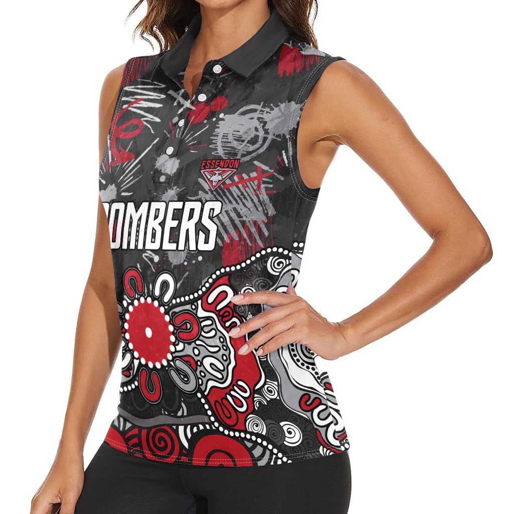 Personalized Essendon Bombers Women Sleeveless Polo Shirt Aboriginal Dot Painting Graffiti Style