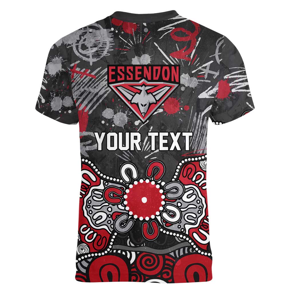 Personalized Essendon Bombers Women V-Neck T-Shirt Aboriginal Dot Painting Graffiti Style