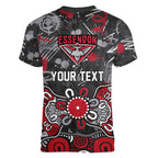 Personalized Essendon Bombers Women V-Neck T-Shirt Aboriginal Dot Painting Graffiti Style