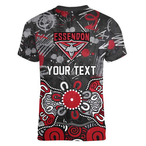 Personalized Essendon Bombers Women V-Neck T-Shirt Aboriginal Dot Painting Graffiti Style