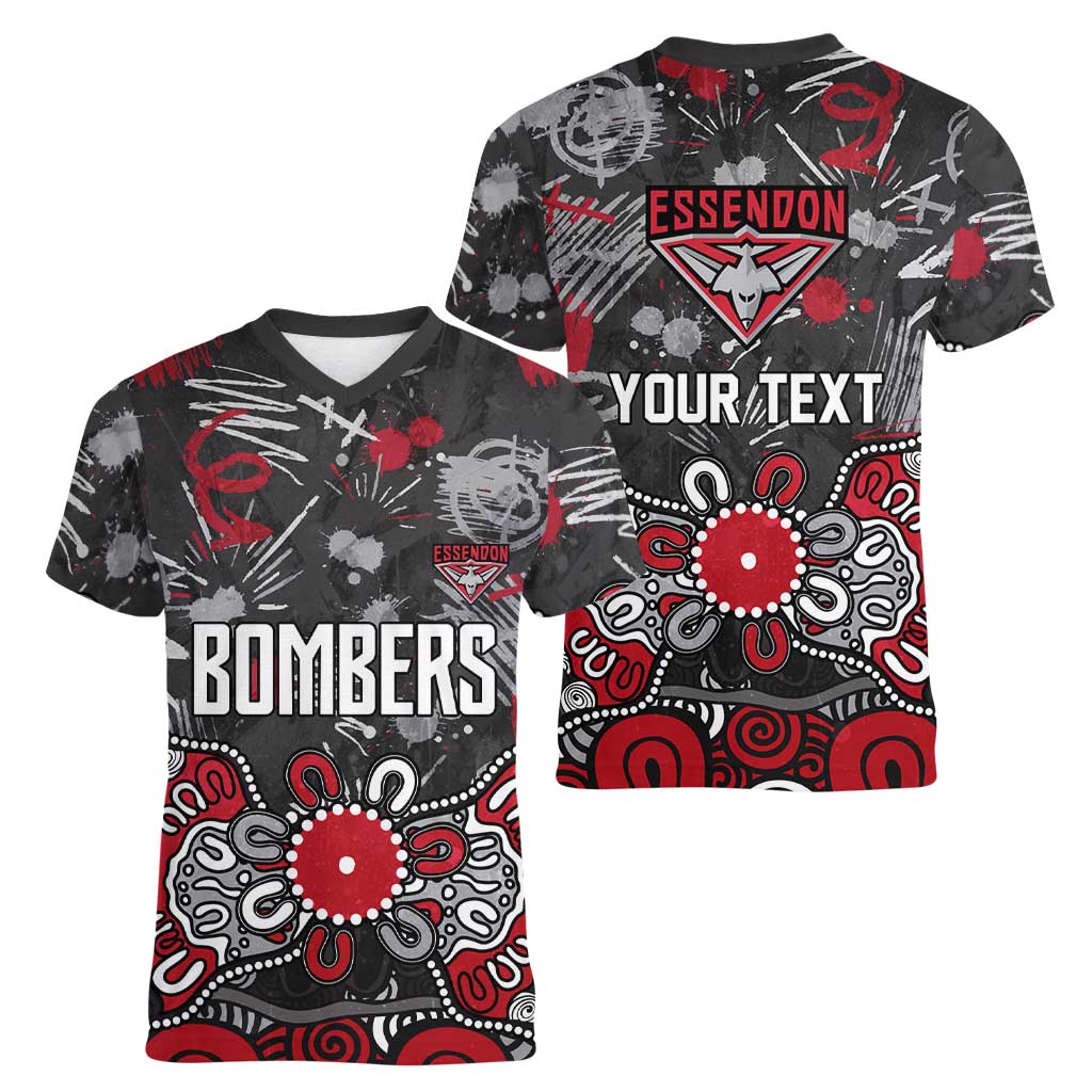 Personalized Essendon Bombers Women V-Neck T-Shirt Aboriginal Dot Painting Graffiti Style