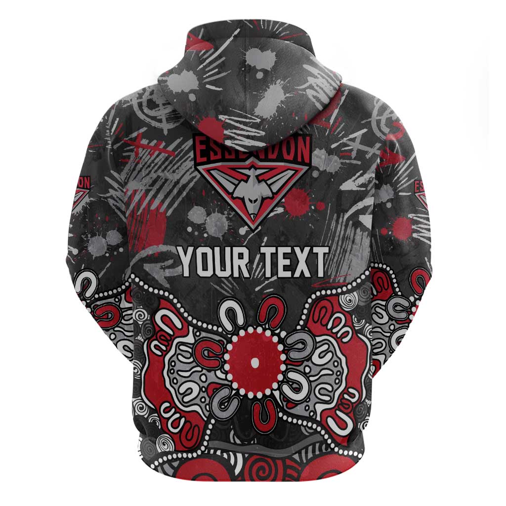Personalized Essendon Bombers Zip Hoodie Aboriginal Dot Painting Graffiti Style
