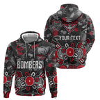 Personalized Essendon Bombers Zip Hoodie Aboriginal Dot Painting Graffiti Style