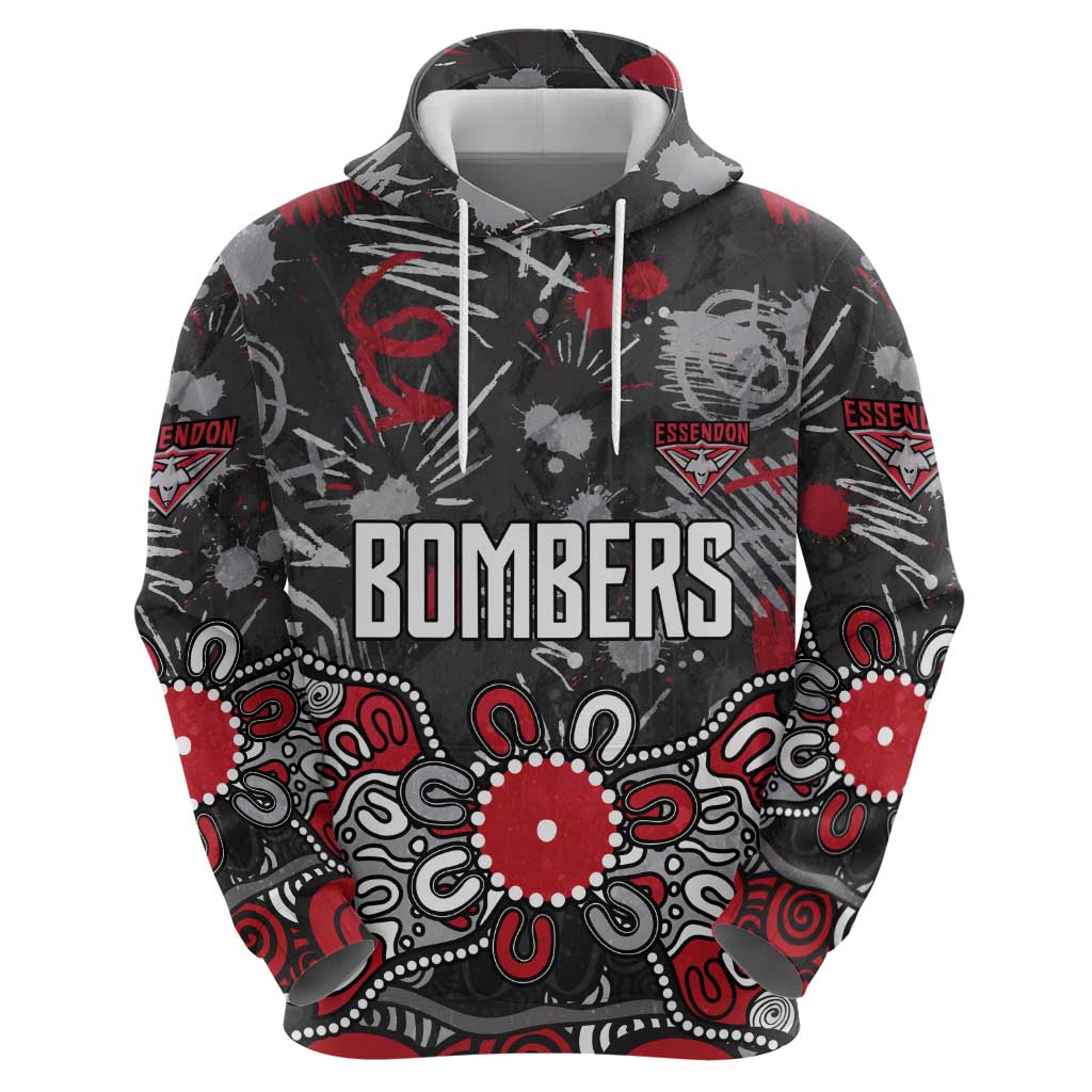 Personalized Essendon Bombers Zip Hoodie Aboriginal Dot Painting Graffiti Style
