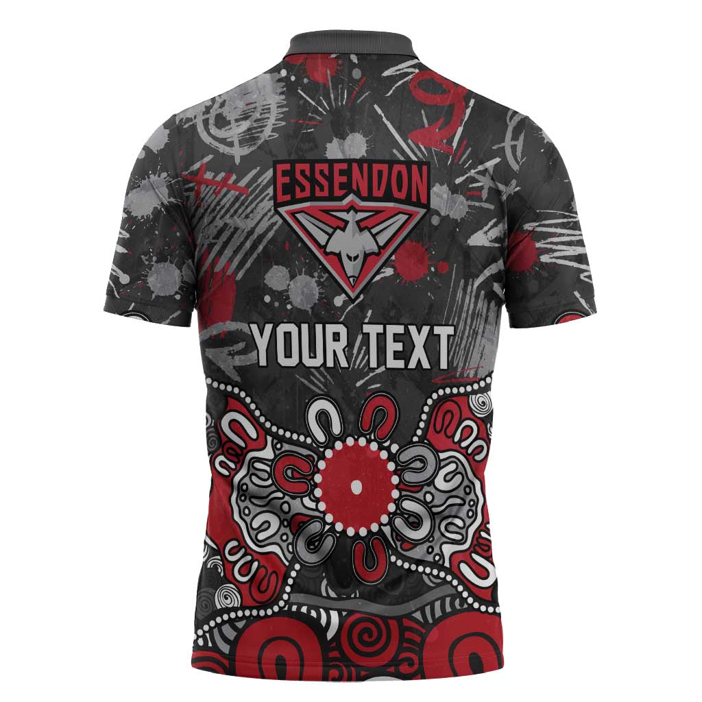 Personalized Essendon Bombers Zipper Polo Shirt Aboriginal Dot Painting Graffiti Style