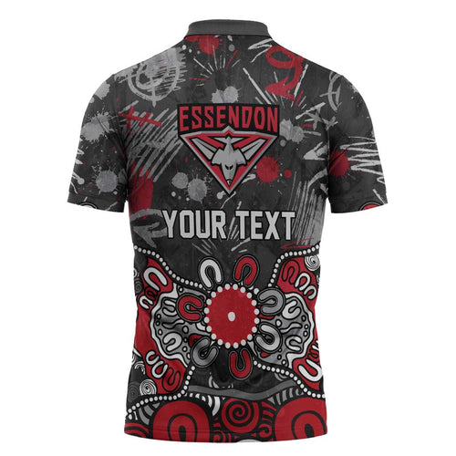 Personalized Essendon Bombers Zipper Polo Shirt Aboriginal Dot Painting Graffiti Style