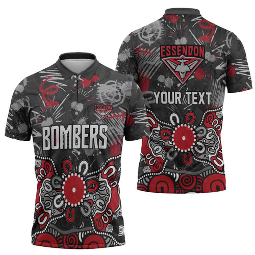 Personalized Essendon Bombers Zipper Polo Shirt Aboriginal Dot Painting Graffiti Style