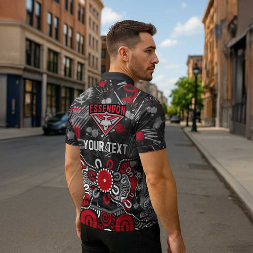 Personalized Essendon Bombers Zipper Polo Shirt Aboriginal Dot Painting Graffiti Style