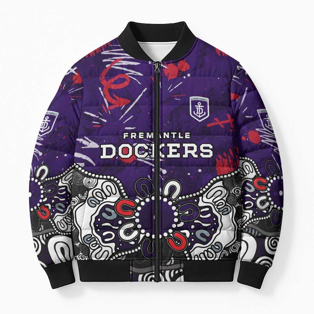 Personalized Fremantle Dockers Bomber Puffer Jacket Aboriginal Dot Painting Graffiti Style