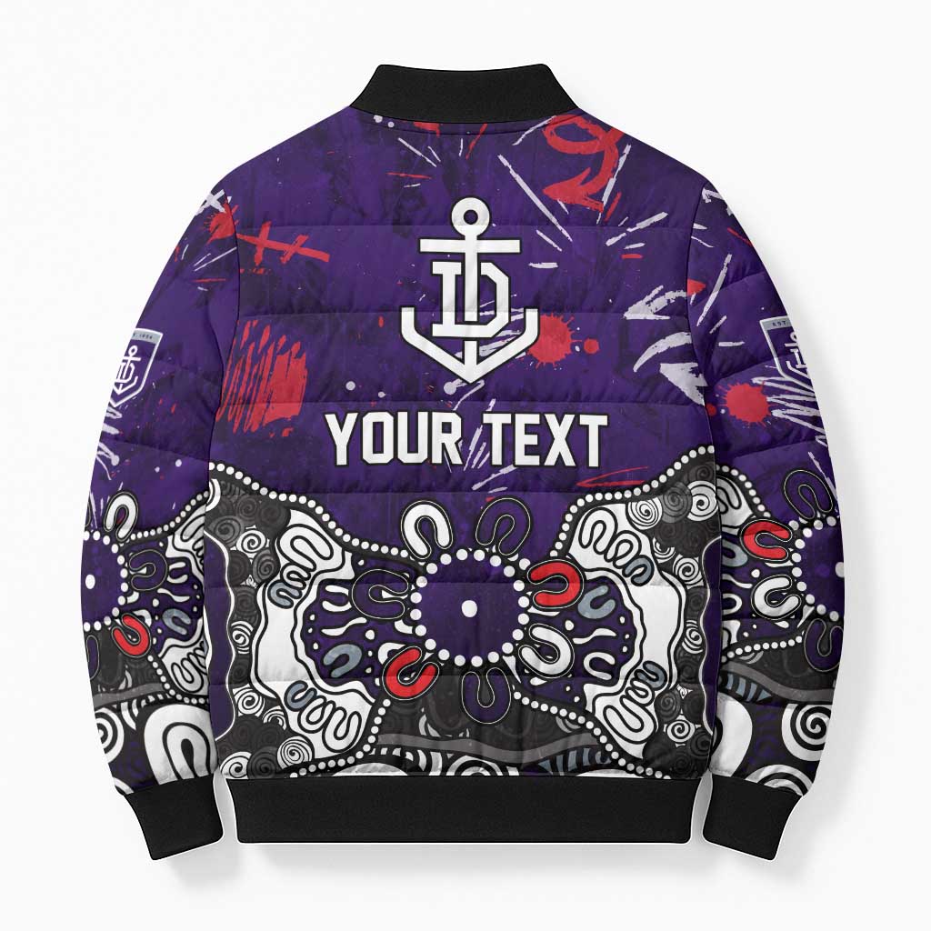 Personalized Fremantle Dockers Bomber Puffer Jacket Aboriginal Dot Painting Graffiti Style