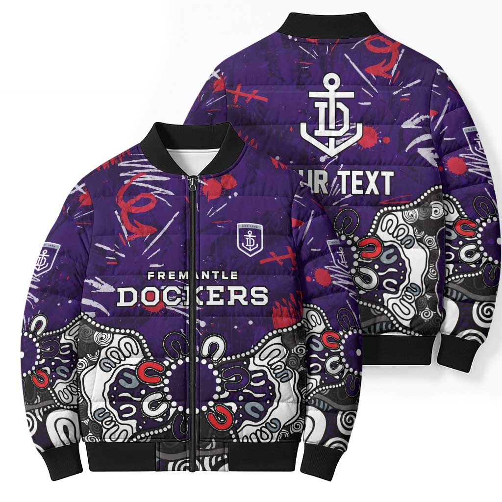 Personalized Fremantle Dockers Bomber Puffer Jacket Aboriginal Dot Painting Graffiti Style
