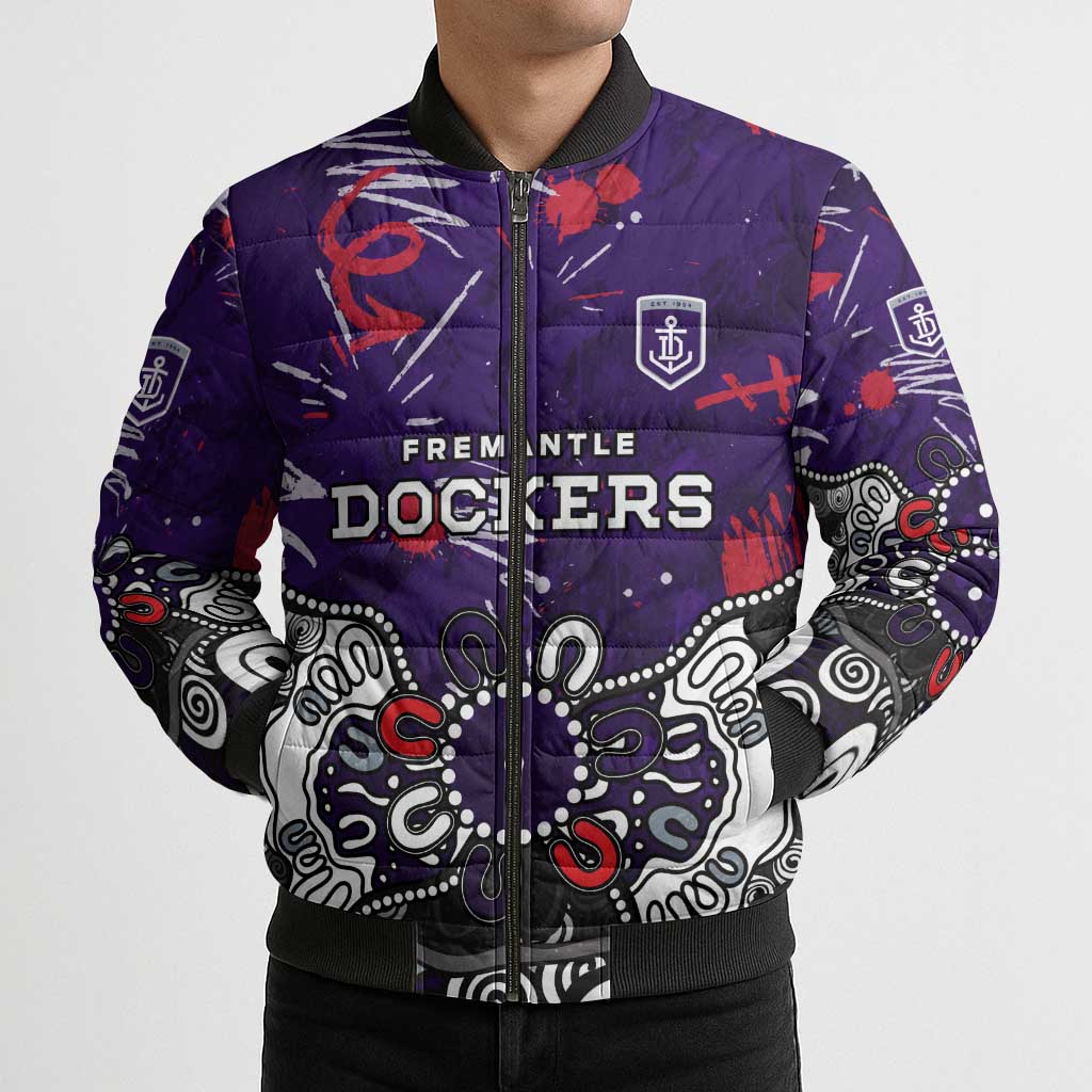 Personalized Fremantle Dockers Bomber Puffer Jacket Aboriginal Dot Painting Graffiti Style