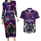 Personalized Fremantle Dockers Couples Matching Long Sleeve Bodycon Dress and Hawaiian Shirt Aboriginal Dot Painting Graffiti Style