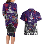 Personalized Fremantle Dockers Couples Matching Long Sleeve Bodycon Dress and Hawaiian Shirt Aboriginal Dot Painting Graffiti Style