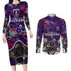 Personalized Fremantle Dockers Couples Matching Long Sleeve Bodycon Dress and Long Sleeve Button Shirt Aboriginal Dot Painting Graffiti Style