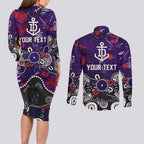 Personalized Fremantle Dockers Couples Matching Long Sleeve Bodycon Dress and Long Sleeve Button Shirt Aboriginal Dot Painting Graffiti Style