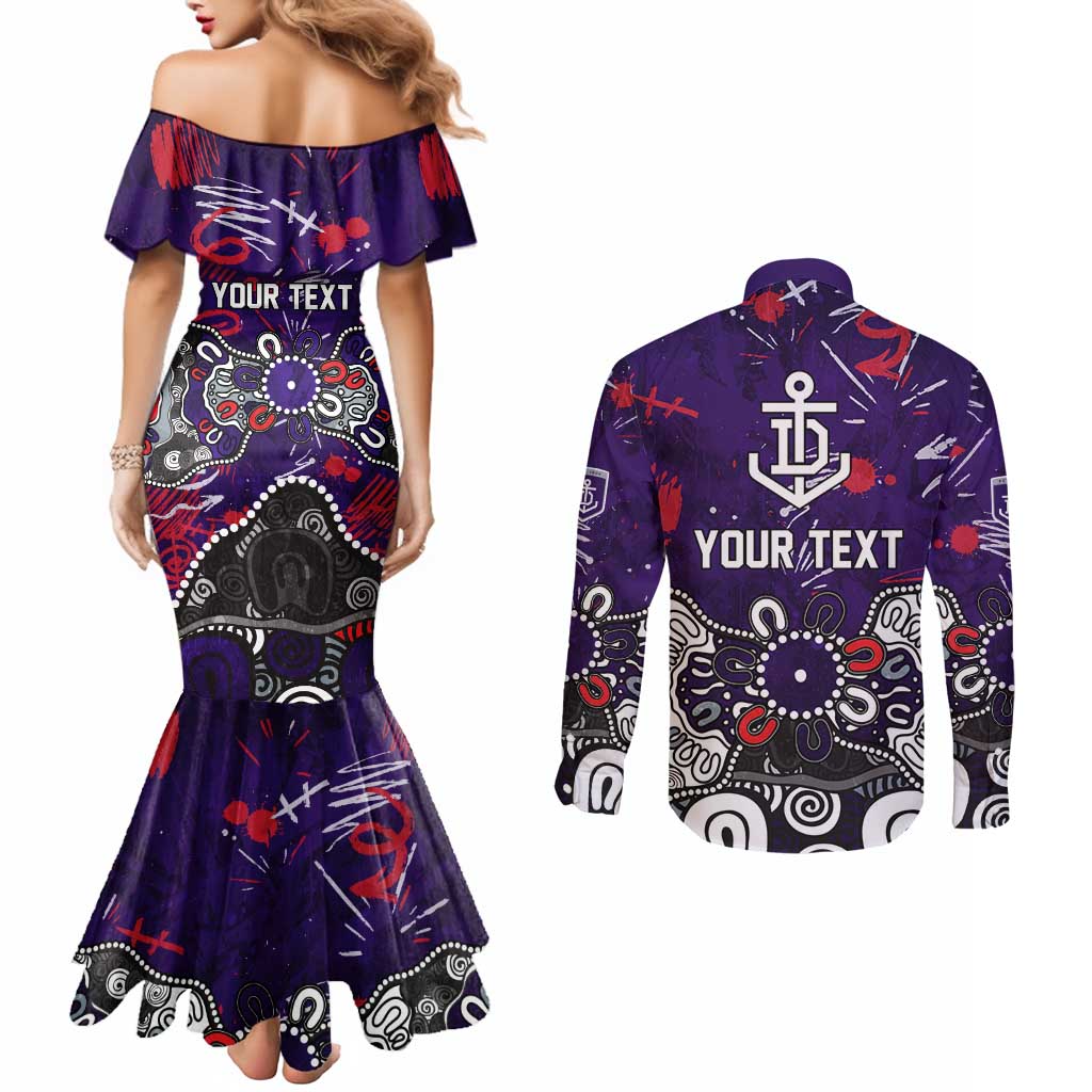 Personalized Fremantle Dockers Couples Matching Mermaid Dress and Long Sleeve Button Shirt Aboriginal Dot Painting Graffiti Style