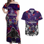 Personalized Fremantle Dockers Couples Matching Off Shoulder Maxi Dress and Hawaiian Shirt Aboriginal Dot Painting Graffiti Style