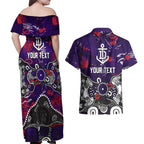Personalized Fremantle Dockers Couples Matching Off Shoulder Maxi Dress and Hawaiian Shirt Aboriginal Dot Painting Graffiti Style