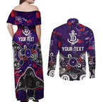 Personalized Fremantle Dockers Couples Matching Off Shoulder Maxi Dress and Long Sleeve Button Shirt Aboriginal Dot Painting Graffiti Style
