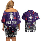 Personalized Fremantle Dockers Couples Matching Off Shoulder Short Dress and Hawaiian Shirt Aboriginal Dot Painting Graffiti Style