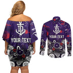 Personalized Fremantle Dockers Couples Matching Off Shoulder Short Dress and Long Sleeve Button Shirt Aboriginal Dot Painting Graffiti Style
