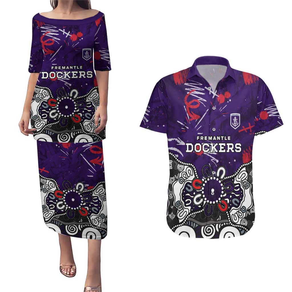 Personalized Fremantle Dockers Couples Matching Puletasi and Hawaiian Shirt Aboriginal Dot Painting Graffiti Style