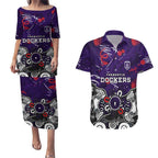 Personalized Fremantle Dockers Couples Matching Puletasi and Hawaiian Shirt Aboriginal Dot Painting Graffiti Style
