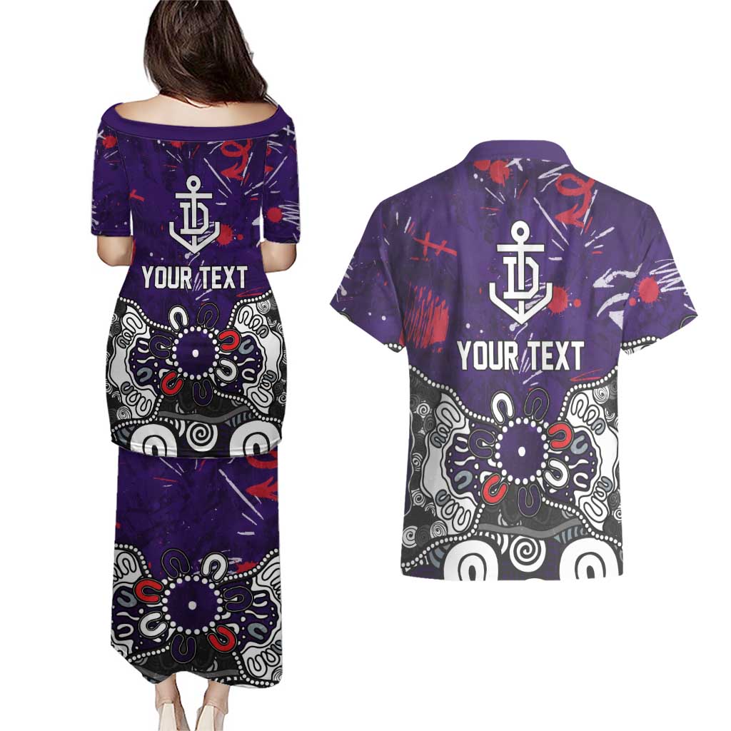 Personalized Fremantle Dockers Couples Matching Puletasi and Hawaiian Shirt Aboriginal Dot Painting Graffiti Style