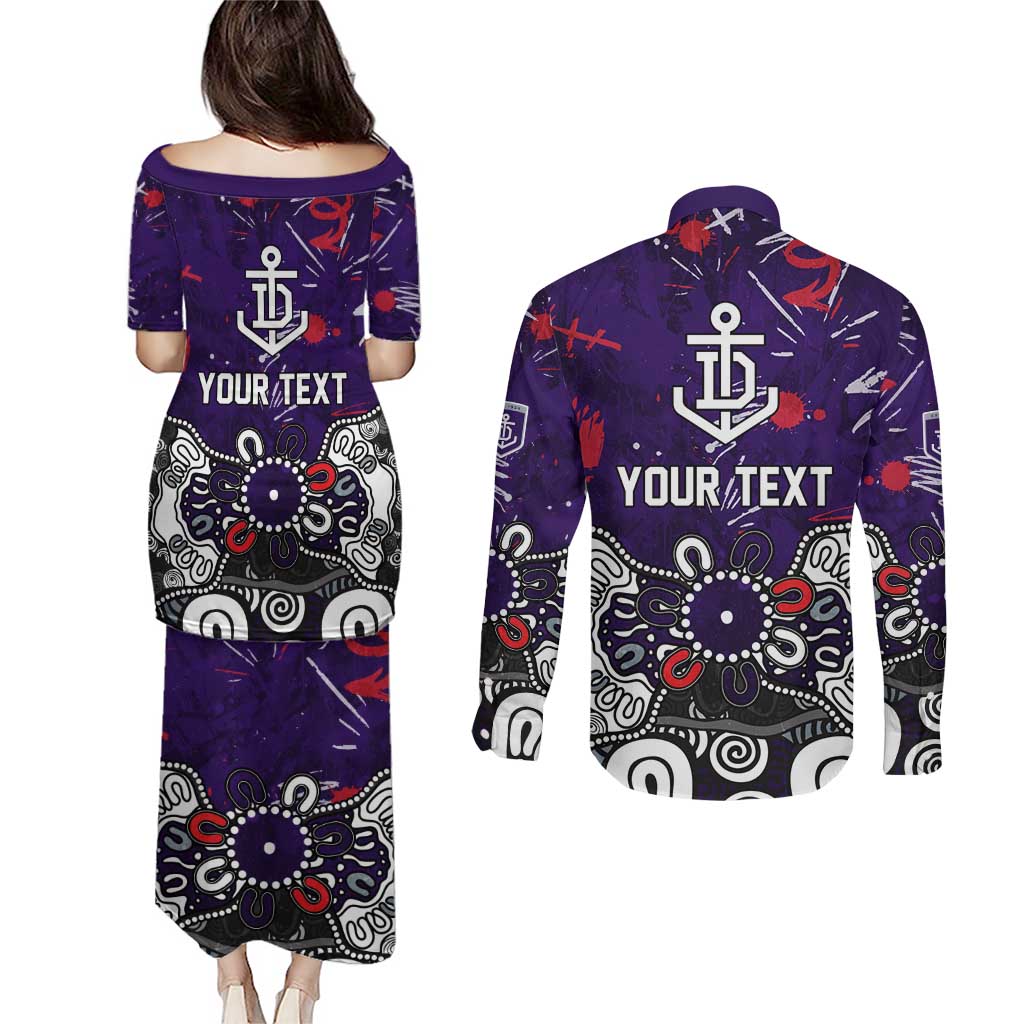 Personalized Fremantle Dockers Couples Matching Puletasi and Long Sleeve Button Shirt Aboriginal Dot Painting Graffiti Style