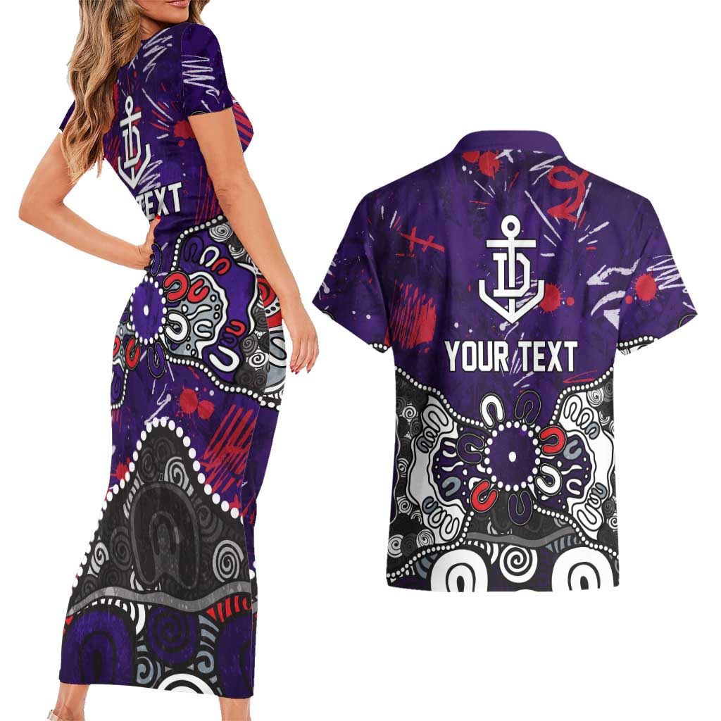 Personalized Fremantle Dockers Couples Matching Short Sleeve Bodycon Dress and Hawaiian Shirt Aboriginal Dot Painting Graffiti Style