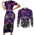 Personalized Fremantle Dockers Couples Matching Short Sleeve Bodycon Dress and Long Sleeve Button Shirt Aboriginal Dot Painting Graffiti Style