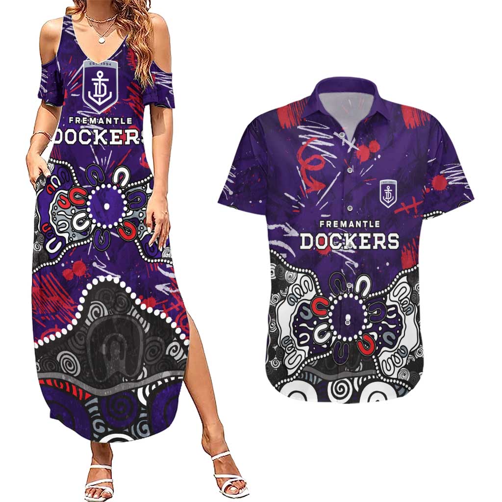 Personalized Fremantle Dockers Couples Matching Summer Maxi Dress and Hawaiian Shirt Aboriginal Dot Painting Graffiti Style