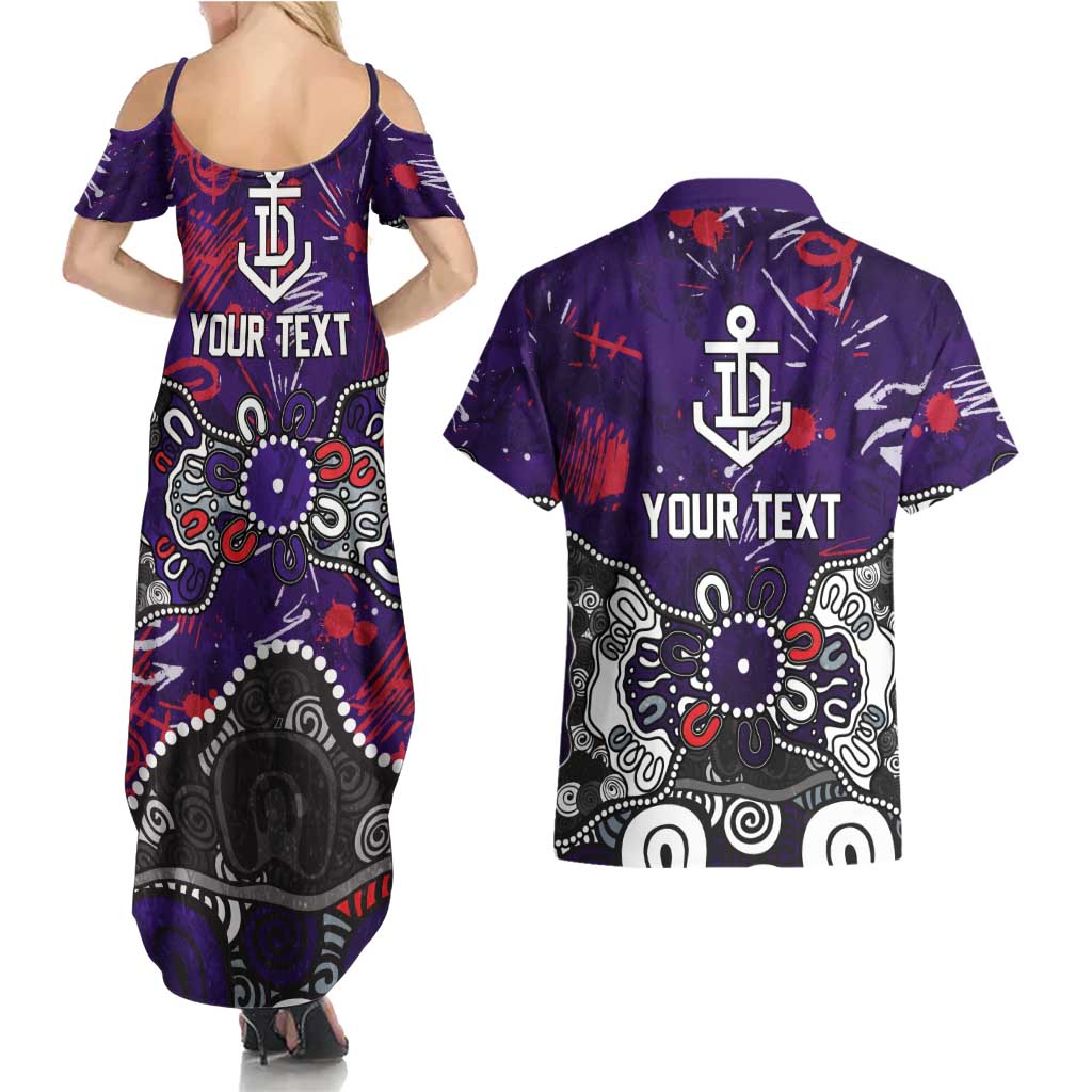 Personalized Fremantle Dockers Couples Matching Summer Maxi Dress and Hawaiian Shirt Aboriginal Dot Painting Graffiti Style