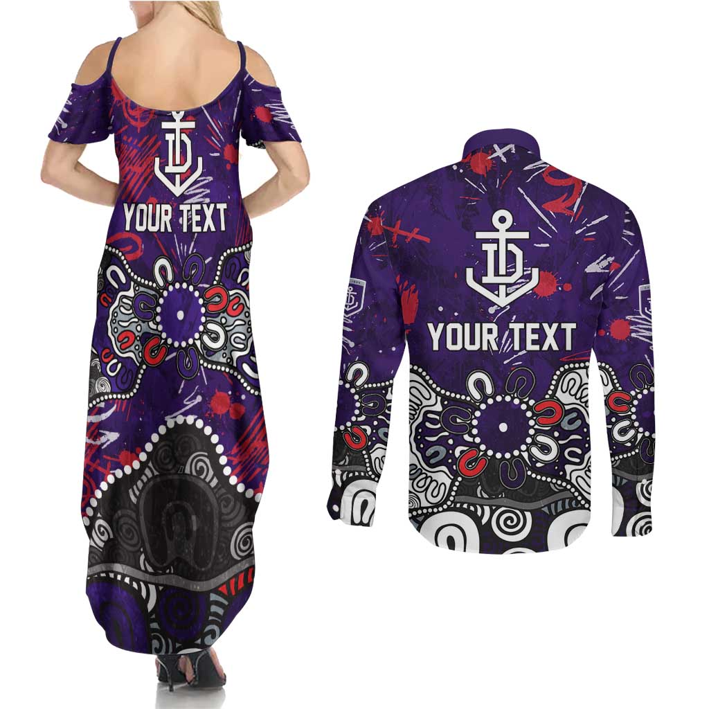Personalized Fremantle Dockers Couples Matching Summer Maxi Dress and Long Sleeve Button Shirt Aboriginal Dot Painting Graffiti Style