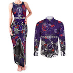 Personalized Fremantle Dockers Couples Matching Tank Maxi Dress and Long Sleeve Button Shirt Aboriginal Dot Painting Graffiti Style